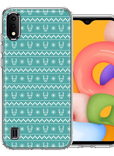 Samsung Galaxy A01 Teal Christmas Reindeer Pattern Design Double Layer Phone Case Cover