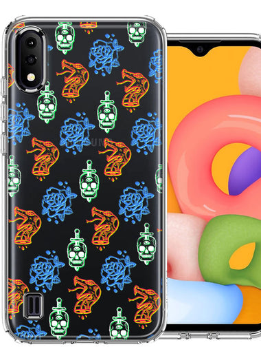 Samsung Galaxy A01 Snakes Skulls Roses Design Double Layer Phone Case Cover
