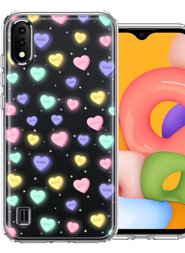 Samsung Galaxy A01 Valentine's Day Heart Candies Polkadots Design Double Layer Phone Case Cover