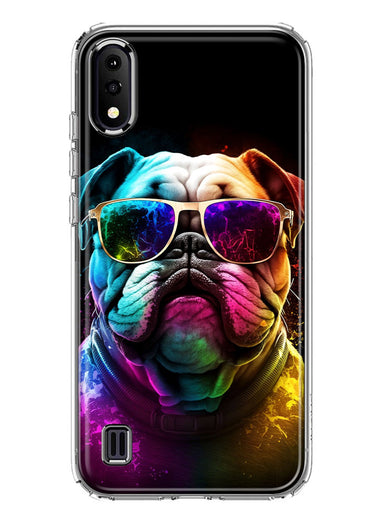 Samsung Galaxy A01 Neon Rainbow Glow Bulldog Hybrid Protective Phone Case Cover
