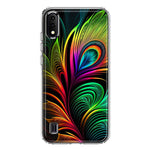 Samsung Galaxy A01 Neon Rainbow Glow Peacock Feather Hybrid Protective Phone Case Cover