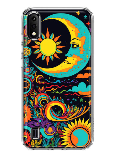 Samsung Galaxy A01 Neon Rainbow Psychedelic Indie Hippie Indie Moon Hybrid Protective Phone Case Cover