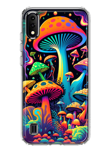 Samsung Galaxy A01 Neon Rainbow Psychedelic Indie Hippie Mushrooms Hybrid Protective Phone Case Cover