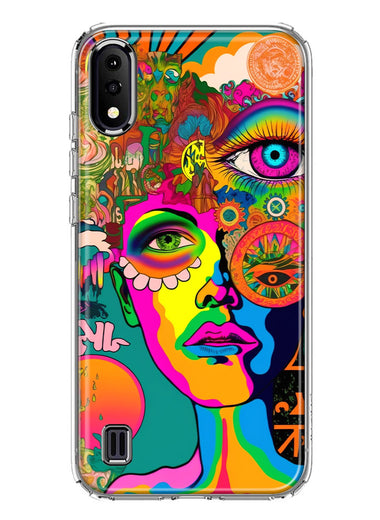 Samsung Galaxy A01 Neon Rainbow Psychedelic Hippie One Eye Pop Art Hybrid Protective Phone Case Cover