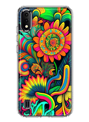 Samsung Galaxy A01 Neon Rainbow Psychedelic Indie Hippie Sunflowers Hybrid Protective Phone Case Cover