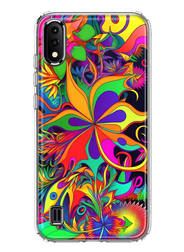 Samsung Galaxy A01 Neon Rainbow Psychedelic Hippie Wild Flowers Hybrid Protective Phone Case Cover