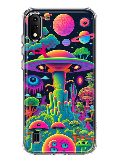 Samsung Galaxy A01 Neon Rainbow Psychedelic UFO Alien Planet Hybrid Protective Phone Case Cover