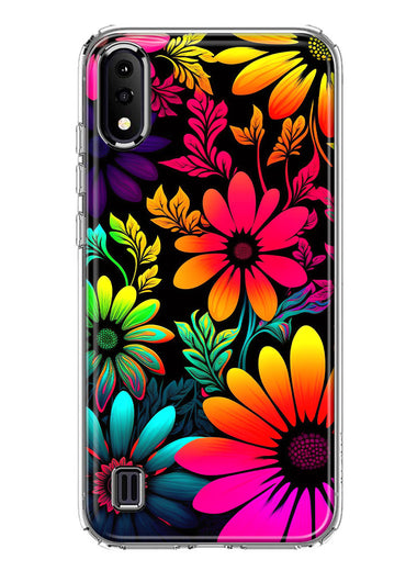 Samsung Galaxy A01 Neon Rainbow Glow Colorful Abstract Flowers Floral Hybrid Protective Phone Case Cover