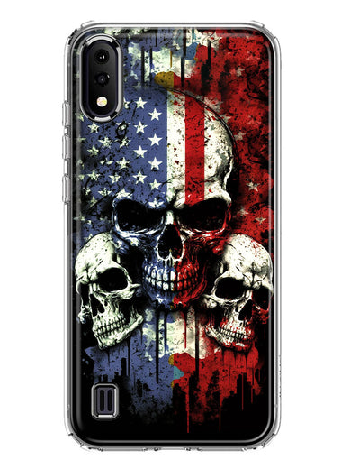 Samsung Galaxy A01 American USA Flag Skulls Blue Red Double Layer Phone Case Cover