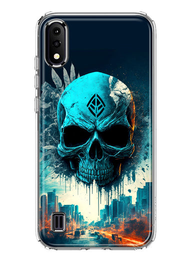 Samsung Galaxy A01 Blue Apocalypse Cyberpunk Skull Feather Double Layer Phone Case Cover