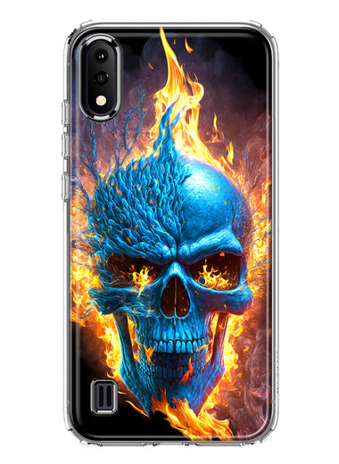 Samsung Galaxy A01 Blue Flaming Skull Burning Fire Double Layer Phone Case Cover