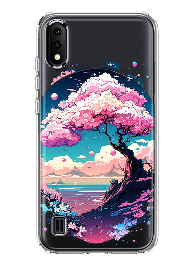 Samsung Galaxy A01 Kawaii Manga Pink Cherry Blossom Japanese Sky Floral Ocean Hybrid Protective Phone Case Cover