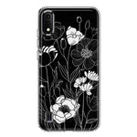 Samsung Galaxy A01 Line Drawing Art White Floral Flowers Hybrid Protective Phone Case Cover