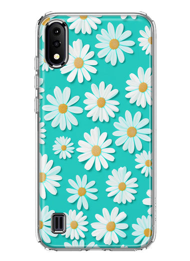 Samsung Galaxy A01 Turquoise Teal White Daisies Cute Daisy Polka Dots Double Layer Phone Case Cover