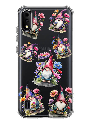 Samsung Galaxy A01 Cute Pink Purple Cosmos Flowers Gnomes Spring Floral Double Layer Phone Case Cover