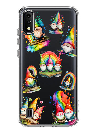 Samsung Galaxy A01 Colorful Neon Glow Rainbow Gnomes Painting Hybrid Protective Phone Case Cover