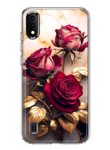 Samsung Galaxy A01 Romantic Elegant Gold Marble Red Roses Double Layer Phone Case Cover
