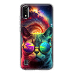 Samsung Galaxy A01 Neon Rainbow Galaxy Cat Hybrid Protective Phone Case Cover