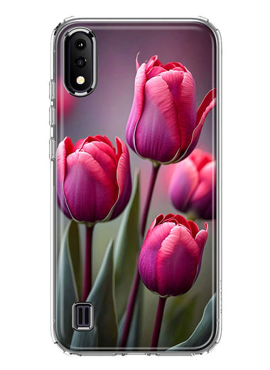 Samsung Galaxy A01 Pink Tulip Flowers Floral Hybrid Protective Phone Case Cover