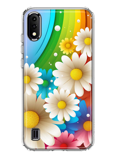 Samsung Galaxy A01 Colorful Rainbow Daisies Blue Pink White Green Double Layer Phone Case Cover