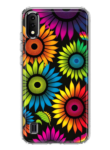 Samsung Galaxy A01 Neon Rainbow Glow Sunflowers Colorful Floral Pink Purple Double Layer Phone Case Cover