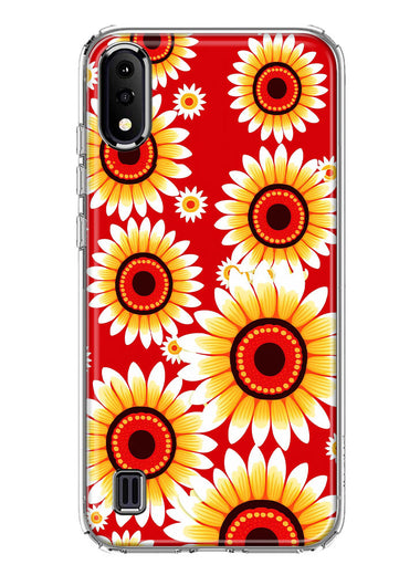 Samsung Galaxy A01 Yellow Sunflowers Polkadot on Red Double Layer Phone Case Cover