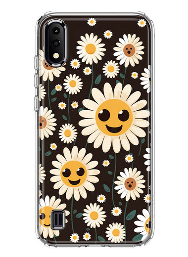 Samsung Galaxy A01 Cute Smiley Face White Daisies Double Layer Phone Case Cover