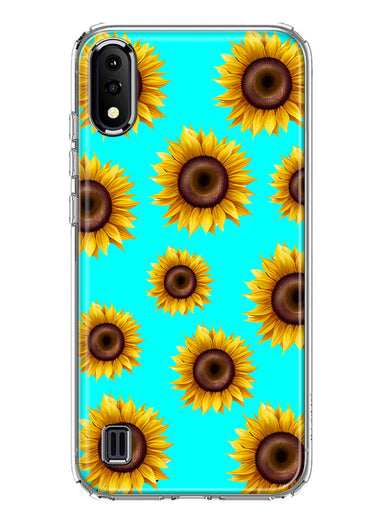 Samsung Galaxy A01 Yellow Sunflowers Polkadot on Turquoise Teal Double Layer Phone Case Cover