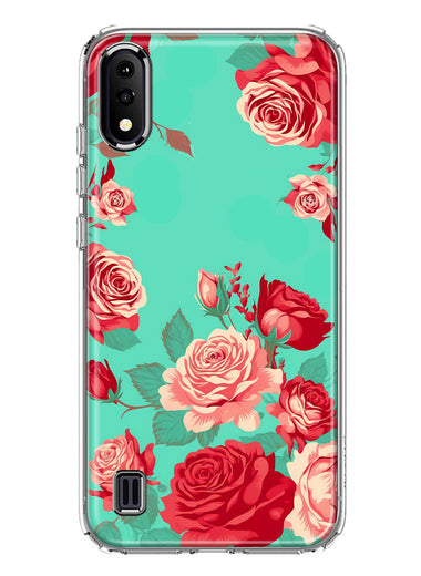 Samsung Galaxy A01 Turquoise Teal Vintage Pastel Pink Red Roses Double Layer Phone Case Cover