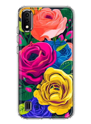 Samsung Galaxy A01 Vintage Pastel Abstract Colorful Pink Yellow Blue Roses Double Layer Phone Case Cover