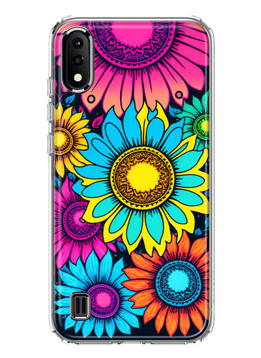 Samsung Galaxy A01 Vintage Colorful Abstract Sunflowers Floral Double Layer Phone Case Cover