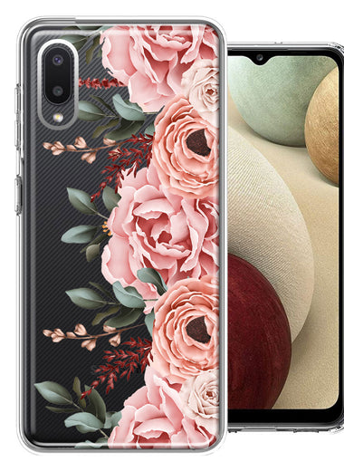 For Samsung Galaxy A02 Blush Pink Peach Spring Flowers Peony Rose Phone Case Cover
