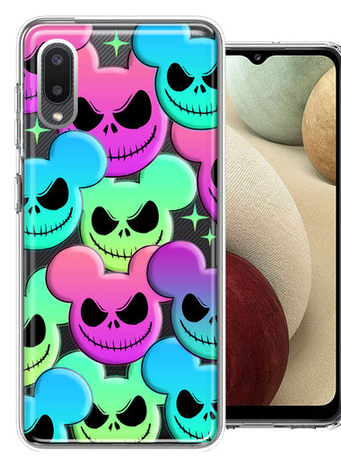 Samsung Galaxy A02 Bright Rainbow Nightmare Skulls Spooky Season Halloween Design Double Layer Phone Case Cover