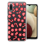 Samsung Galaxy A02 Christmas Winter Red White Peppermint Candies Swirls Candycanes Design Double Layer Phone Case Cover