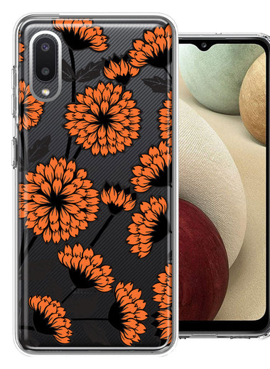 Samsung Galaxy A02 Orange Chrysanthemum Flowers Design Double Layer Phone Case Cover