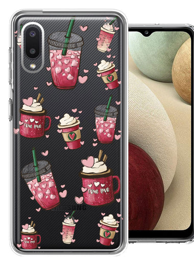 Samsung Galaxy A02 Coffee Lover Valentine's Hearts Pink Drink Latte Double Layer Phone Case Cover