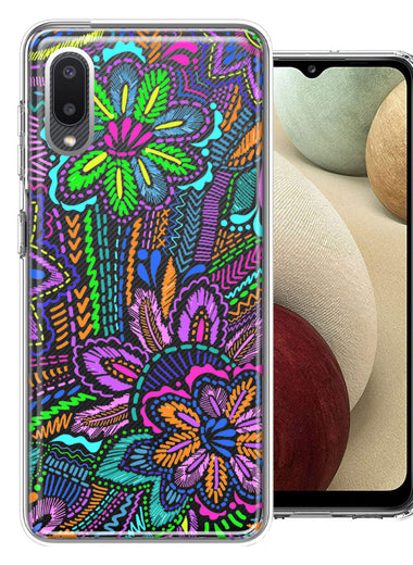 Samsung Galaxy A02 Colorful Summer Flowers Doodle Art Design Double Layer Phone Case Cover
