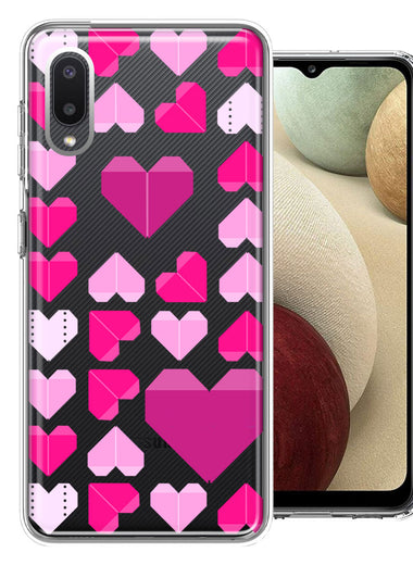 Samsung Galaxy A02 Pink Purple Origami Valentine's Day Polkadot Hearts Design Double Layer Phone Case Cover