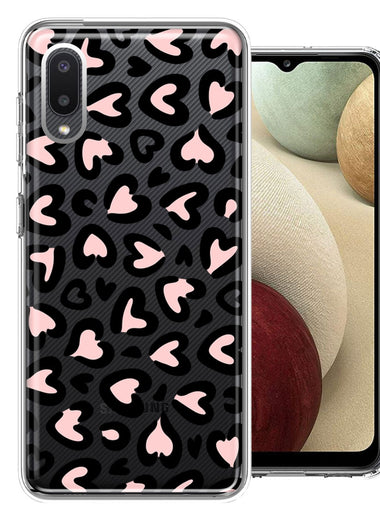 Samsung Galaxy A02 Cute Pink Leopard Print Hearts Valentines Day Love Double Layer Phone Case Cover