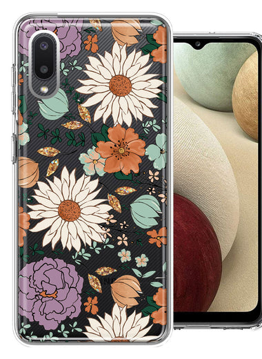 Samsung Galaxy A02 Feminine Classy Flowers Fall Toned Floral Wallpaper Style Double Layer Phone Case Cover