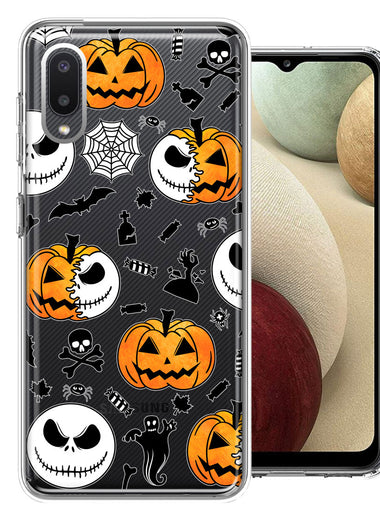 Samsung Galaxy A02 Halloween Jack-O-Lantern Pumpkin Skull Spooky Design Double Layer Phone Case Cover