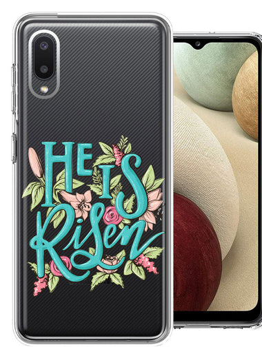 Samsung Galaxy A02 He Is Risen Text Easter Jesus Christian Flowers Double Layer Phone Case Cover