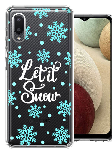 Samsung Galaxy A02 Christmas Holiday Let It Snow Winter Blue Snowflakes Design Double Layer Phone Case Cover