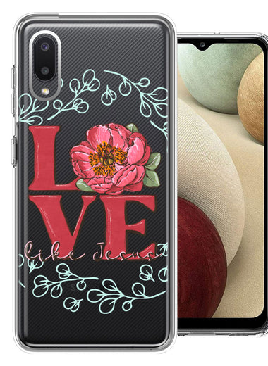 Samsung Galaxy A02 Love Like Jesus Flower Text Christian Double Layer Phone Case Cover