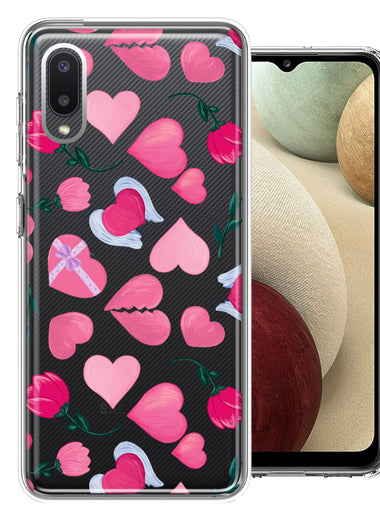 Samsung Galaxy A02 Pretty Valentines Day Hearts Chocolate Candy Angel Flowers Double Layer Phone Case Cover