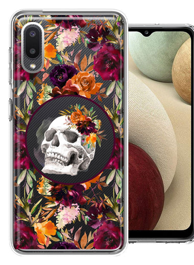 Samsung Galaxy A02 Romance Is Dead Valentines Day Halloween Skull Floral Autumn Flowers Double Layer Phone Case Cover