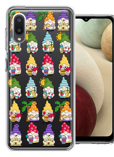 Samsung Galaxy A02 Summer Beach Cute Gnomes Sand Castle Shells Palm Trees Double Layer Phone Case Cover