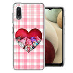 Samsung Galaxy A02 Valentine's Day Garden Gnomes Heart Love Pink Plaid Double Layer Phone Case Cover
