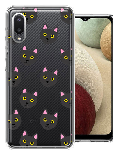 Samsung Galaxy A02 Black Cat Polkadots Design Double Layer Phone Case Cover