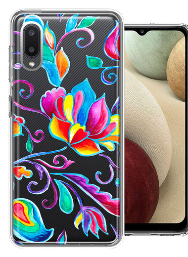 For Samsung Galaxy A02 Bright Colors Rainbow Water Lilly Floral Phone Case Cover